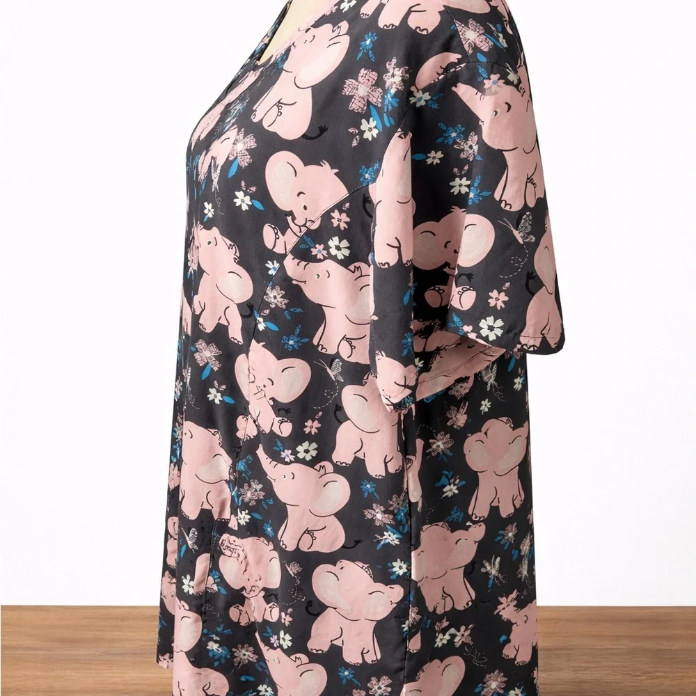 Butter-Soft Originals 3X Scrub Top Pink Elephant Print Plus Size - Picture 3 of 7